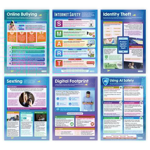 Digital Safety (Secondary) Posters - Set of 5 Plus Free AI Poster