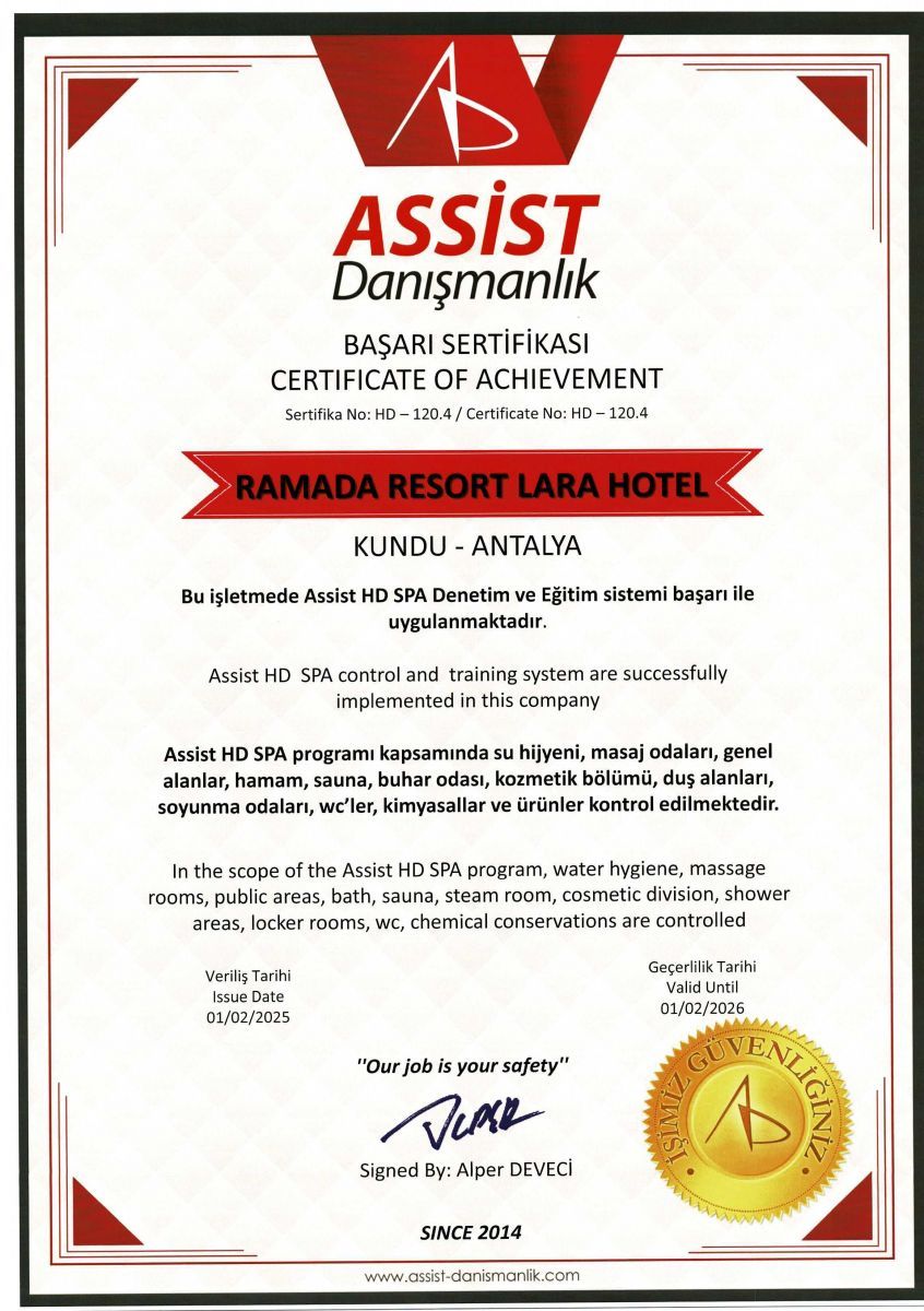 ASSIST Consulting Hygiene Certificate of Achievement (HD-120.4)