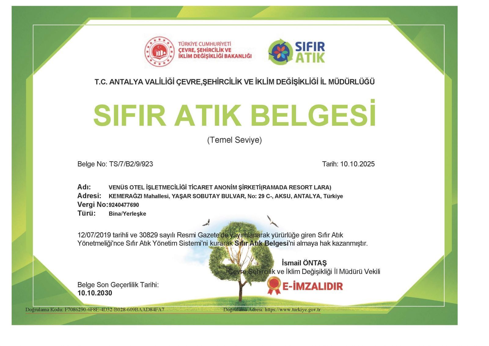 Zero Waste Certificate