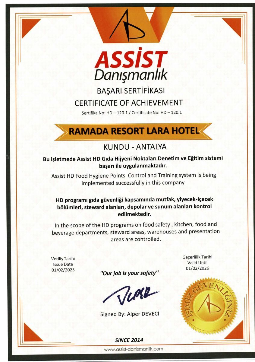 ASSIST Consulting Hygiene Certificate of Achievement (HD-120.1)