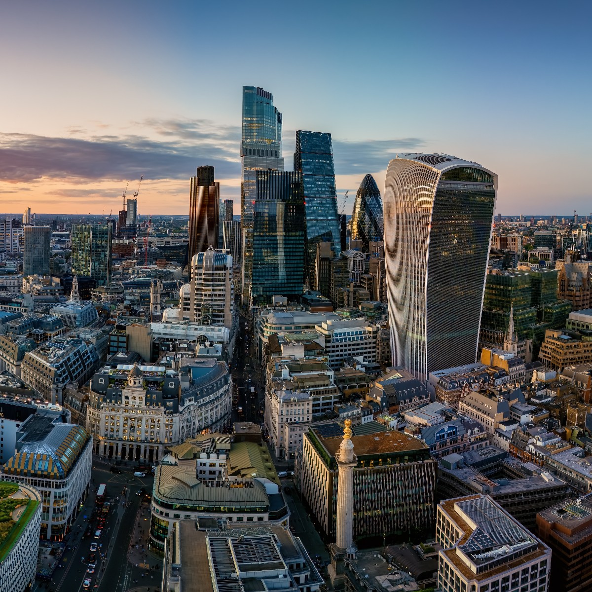 Aerial view of the City of London skyline