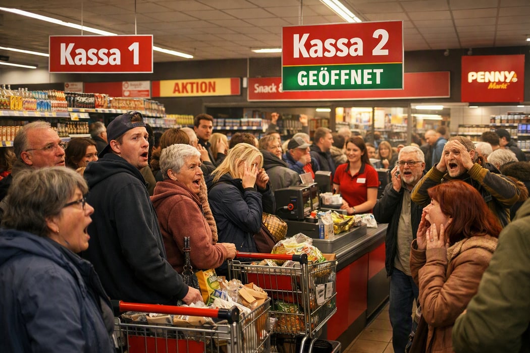 Die Kunden glauben, träumen zu müssen: Kassa 2 wird geöffnet.