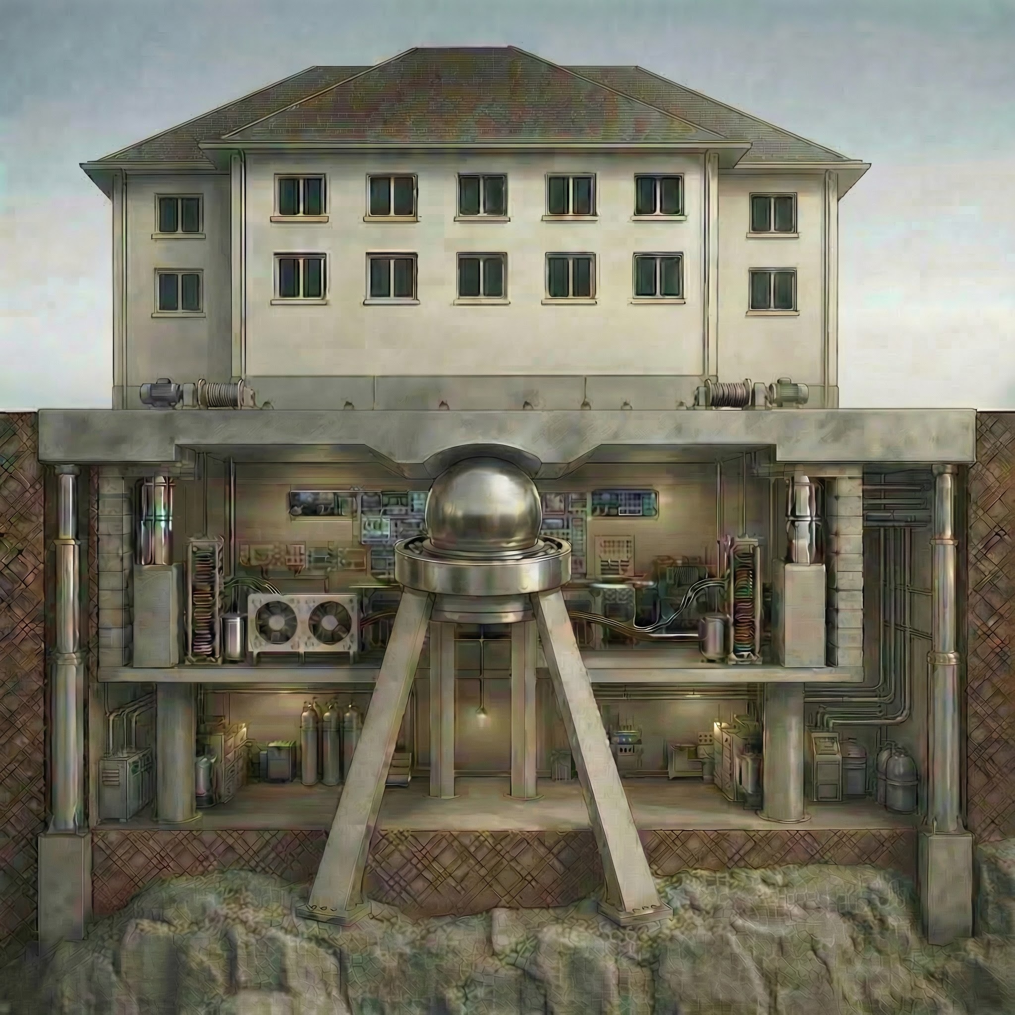 StabilityCore building-scale cross-section — AI concept render