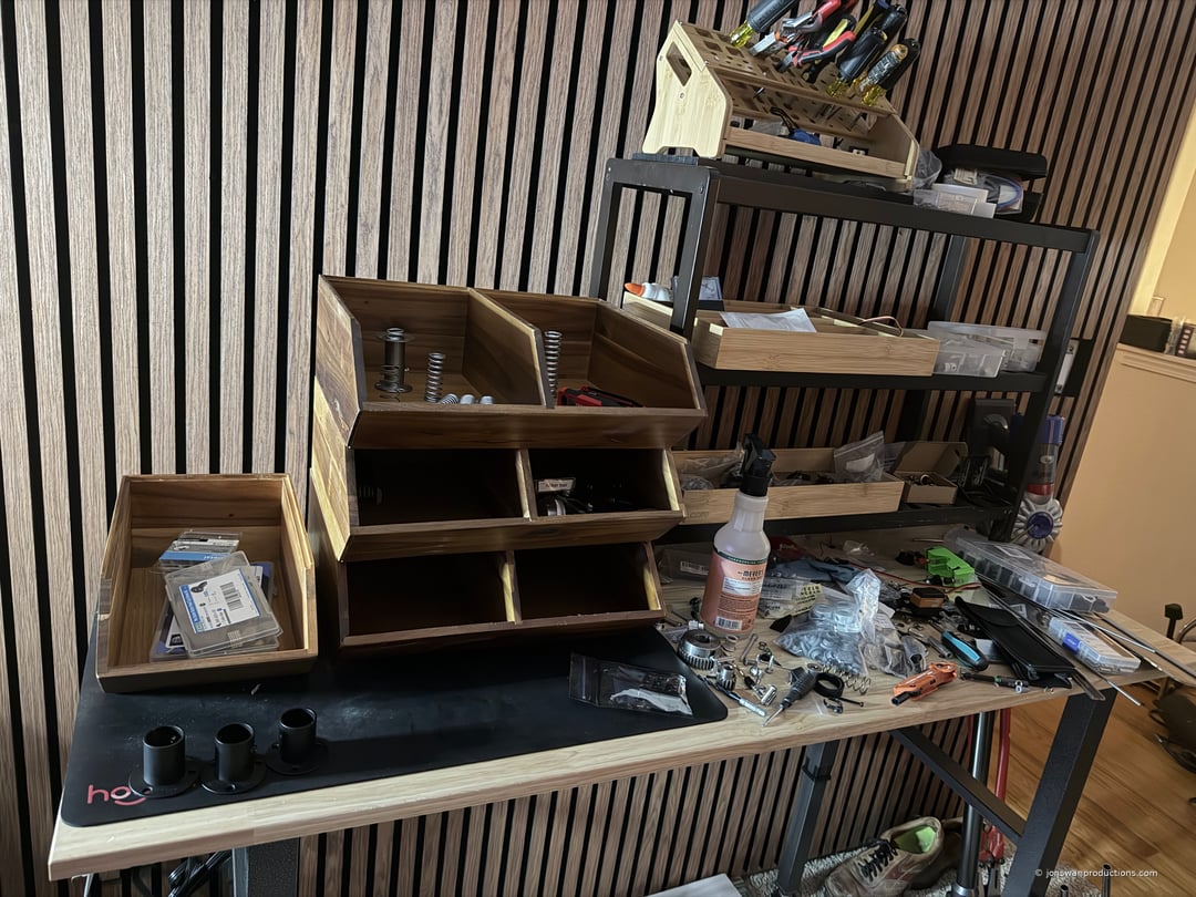 Wooden anti-static parts bins for fine electronics organization
