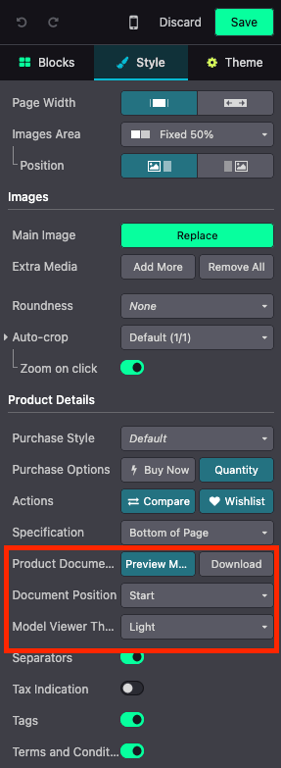 Model viewer in website sale modal
