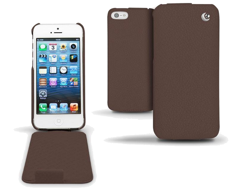 Housse cuir Apple iPhone 5 - Rabat vertical - Châtaigne ( Pantone 476C ) - NOREVE