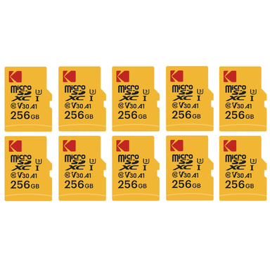 Kodak Pack de 10 Cartes Mémoire Micro SD - 256GB, Classe 10, Haute Performance, avec Adaptateur - vue 1