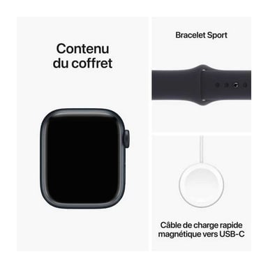 Watch Series 9 GPS, boitier en aluminium de 41 mm avec boucle en caoutchouc, Noir, S/M