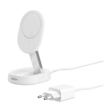 Belkin Estación de carga retráctil por inducción MagSafe Qi2 15W 2 en 1 para iPhone Blanco