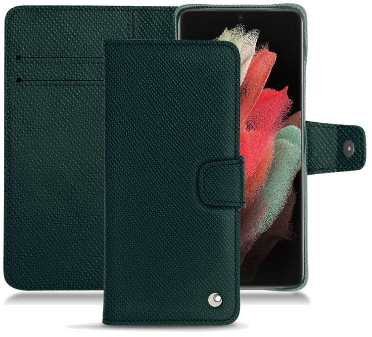 Housse cuir Samsung Galaxy S21 Ultra - Rabat horizontal portefeuilleVert