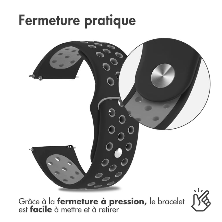 imoshion Bracelet sportif en silicone - Connexion universelle de 20 mm - Noir / Gris - Neuf