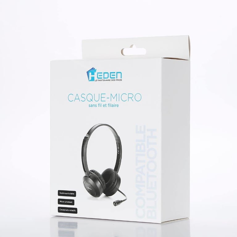 Casque micro HEDEN Bluetooth connexion BT ou câble jack 3.5 micro pivotant arceau réglable Neuf - vue 2