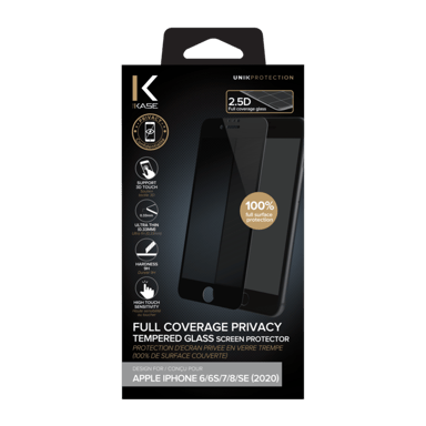 Protector de pantalla privado de cristal templado (100% cobertura de superficie) para Apple iPhone 6/6s/7/8/SE 2020, Negro