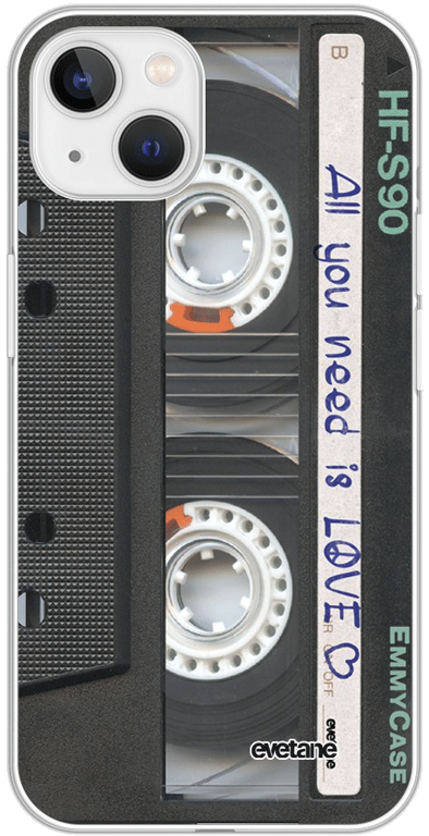 Evetane Coque Apple iPhone 13 Mini souple transparente Motif Cassette