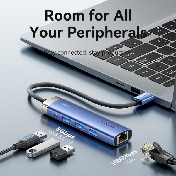 Vention HUB 6 en 1 USB 3.0 4xUSB / MicroUSB / PD 1m Couleur Neuf - vue 2