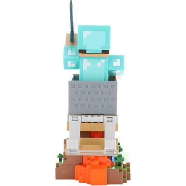 Figurine Minecraft Steve Armure Diamant - Cable Guys - Support écouteurs, smartphone ou petit accessoire - 20 cm