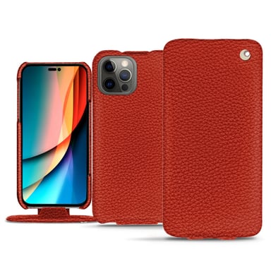 Housse cuir Apple iPhone 14 Pro - Rabat vertical - Orange - Cuir grainé