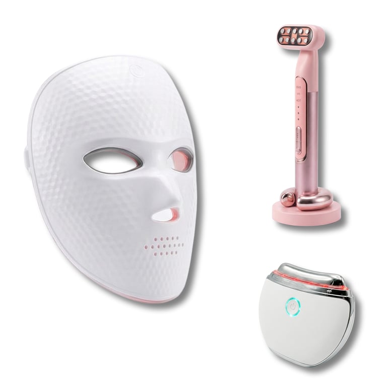 Coffret Institut Anti-Âge Complet – Masque LED Visage + Appareil RF EMS + Masseur Gua Sha Raffermissant, Soin Anti-Âge Professionnel - Neuf