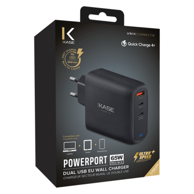 Cargador de pared USB universal PowerPort Ultra Speed+ de 65 W (QC 4+/Power Delivery), negro