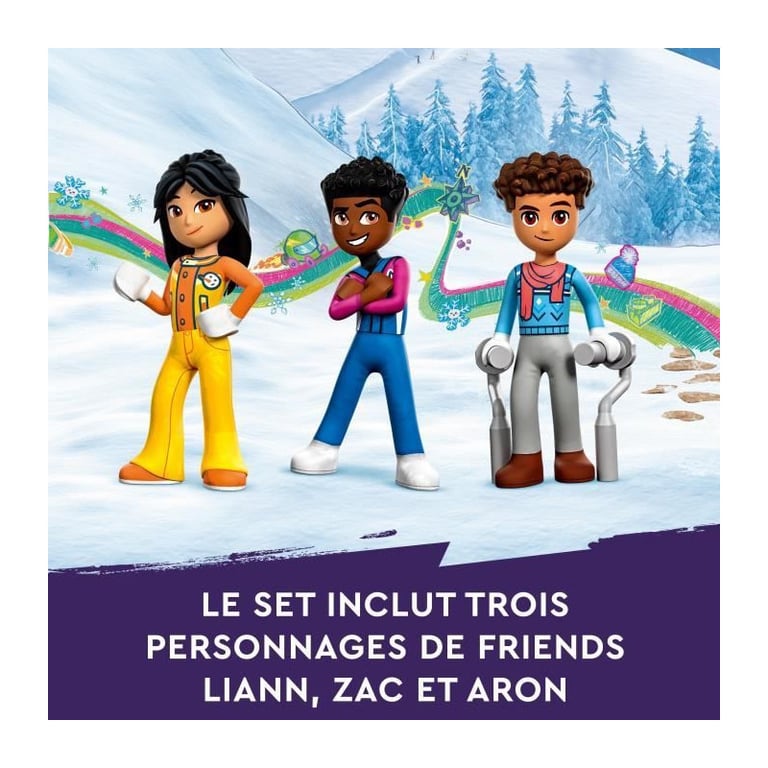 LEGO Friends 41756 Les Vacances au Ski, Set de Mini-Poupées Liann, Aron et Zac et Figurine Animale, Cadeau Noël - Neuf