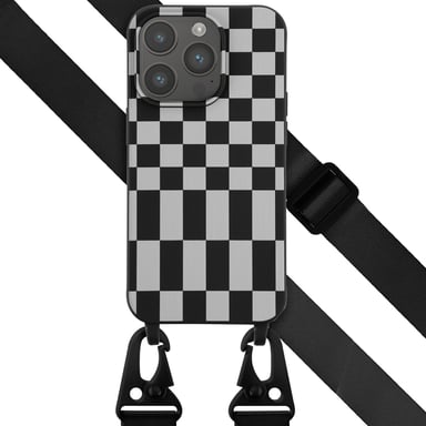 Selencia Coque design en silicone avec cordon amovible pour Apple iPhone 14 Pro - Irregular Check Black