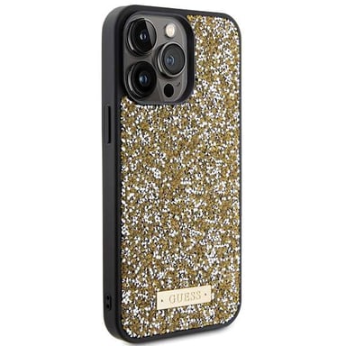 Étui Guess pour iPhone 15 Pro 6.1'' jaune étui rigide Rhinestone Metal Logo