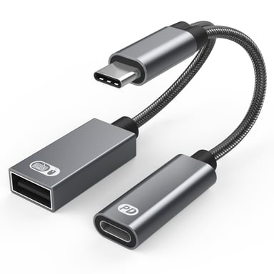 USB-C mâle vers USB femelle + prise de charge USB-C PD et adaptateur OTG USB 2.0 - Neuf
