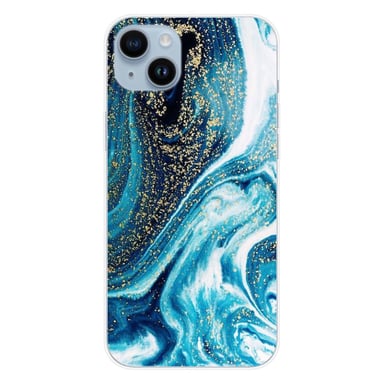 Coque en silicone - Compatible Apple iPhone 15 Plus - design marbre bleu paillete
