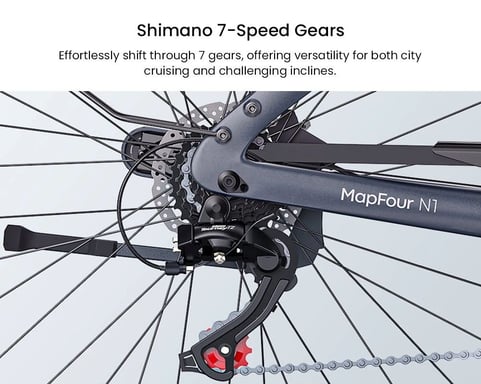 Bicicleta eléctrica urbana Engwe MapFour N1 PRO de 250 W con motor de transmisión central, fibra de carbono 700*42C, 360 Wh, compatible con aplicación