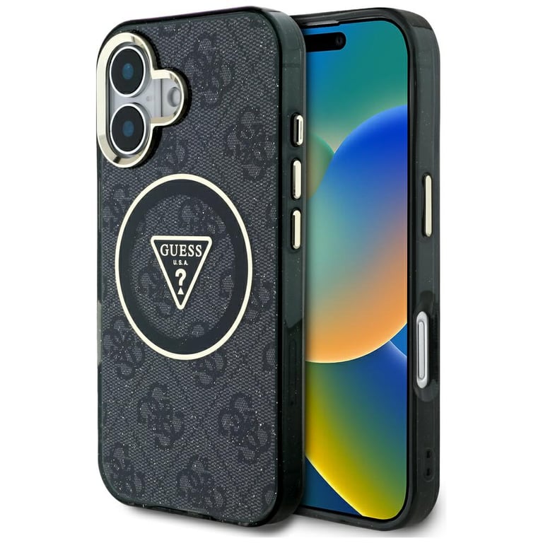 Coque Guess IML Metal Glitter 4G Circle Triangle MagSafe pour iPhone 16 - vue 2