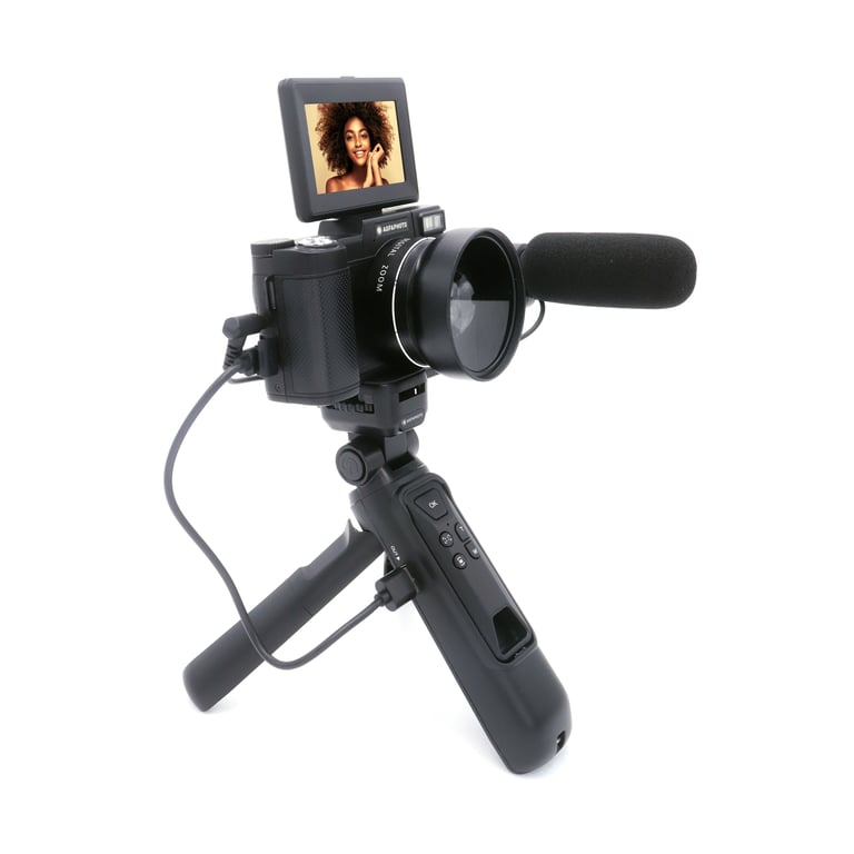 AGFA PHOTO Kit Vlogging : Caméra VLG-4K avec Objectif Grand Angle, Trépied Powerbank, Télécommande et Microphone - Immortalisez Chaque Moment avec Une Qualité Exceptionnelle !