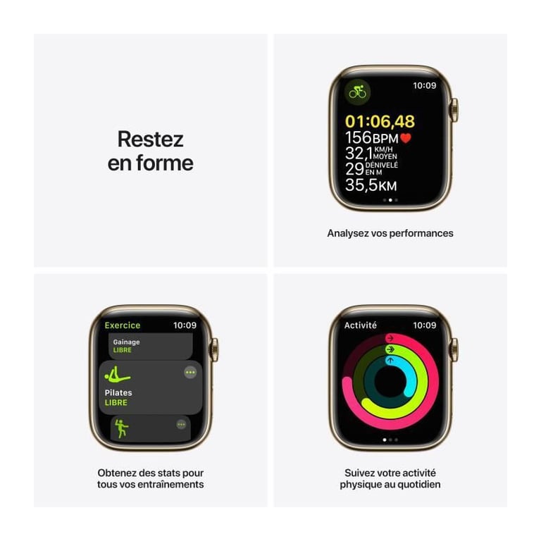 Apple Watch Series 7 OLED 45 mm Numérique Écran tactile 4G Or Wifi GPS (satellite), bordeaux