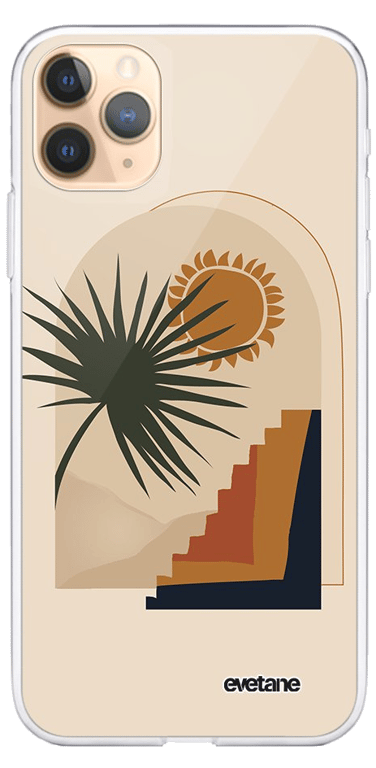 Evetane Coque Apple iPhone 11 Pro Max 360 intégrale transparente Motif Palmier et Soleil beige Tenda