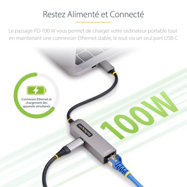 StarTech.com Adaptateur USB-C vers Ethernet, NIC, 100W PD Pass-Through, Adaptateur Réseau USB 3.0 Type-C 1Gbps Multi Speed, Compatible Thunderbolt, Windows & Mac