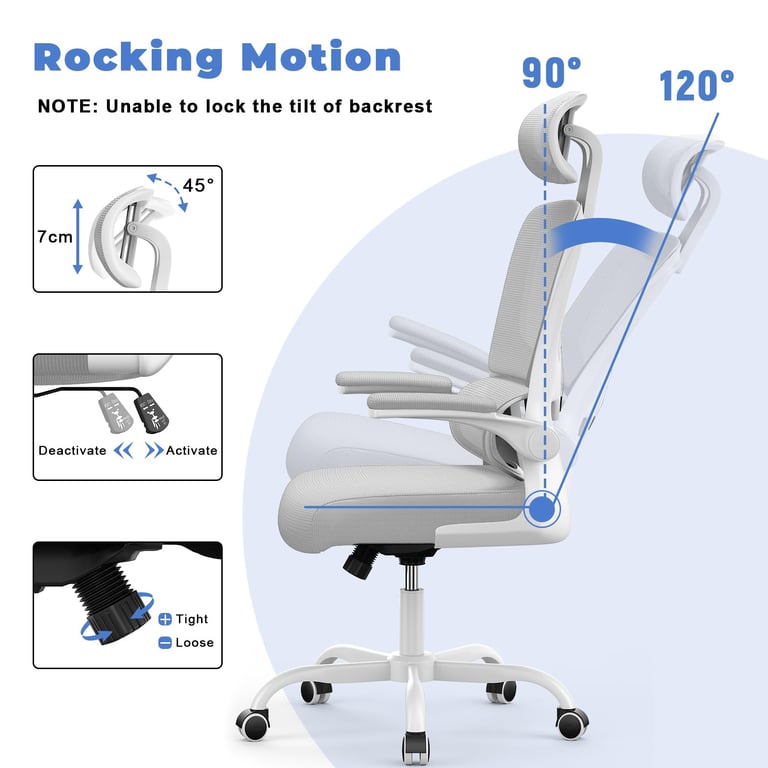 Chaise d'ordinateur pivotante avec fonction de basculement pour le bureau à domicile-Gris - Neuf