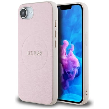 Étui Guess Grained Ring MagSafe pour iPhone 16e rose