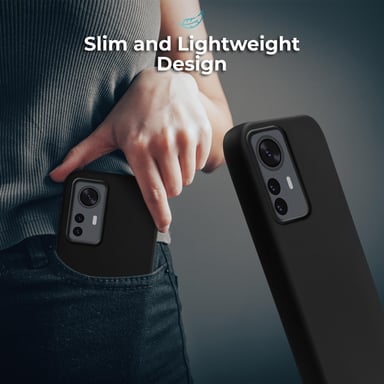 Moozy Lifestyle. Coque en silicone pour Xiaomi 12 Pro, noir - Housse légère en silicone liquide avec finition mate et doublure en microfibre douce, coque en silicone de qualité supérieure