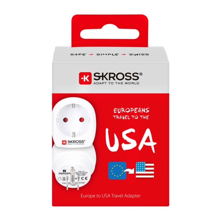 Adaptateur voyage 15A Europe vers USA 2/3 poles Blanc Skross - Neuf