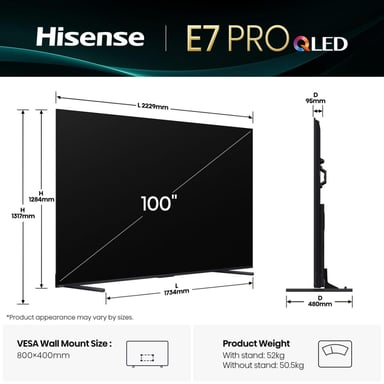 Hisense 100E7Q PRO 2,54 m (100'') 4K Ultra HD Smart TV Wifi Noir