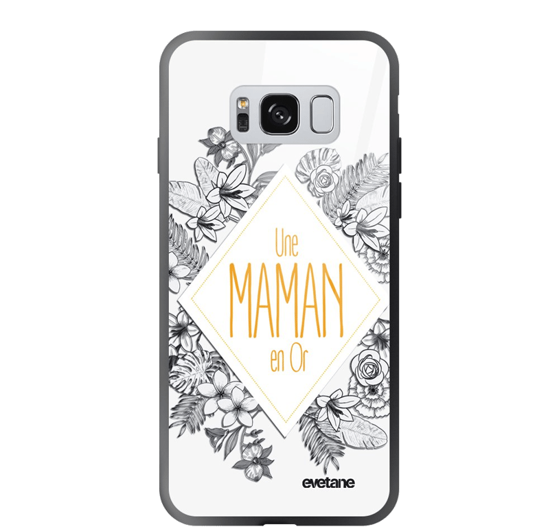 Evetane Coque en verre trempé Samsung Galaxy S8 Une Maman en or