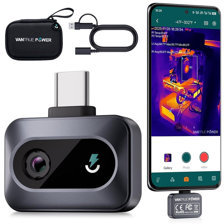 Vantrue Caméra thermique TS1 pour Android, caméra infrarouge avec résolution 512 x 384 et super-résolution, USB-C, -20°C à 550°C, pour inspection domestique, zoom 15x. - vue 2