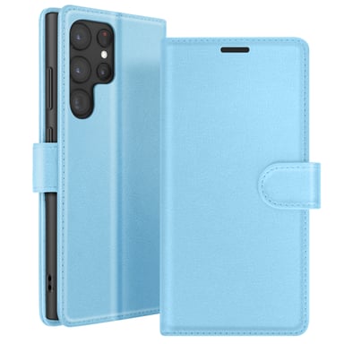 Zanaé Funda tipo cartera para Samsung Galaxy S22 Ultra con soporte y lengüeta Azul