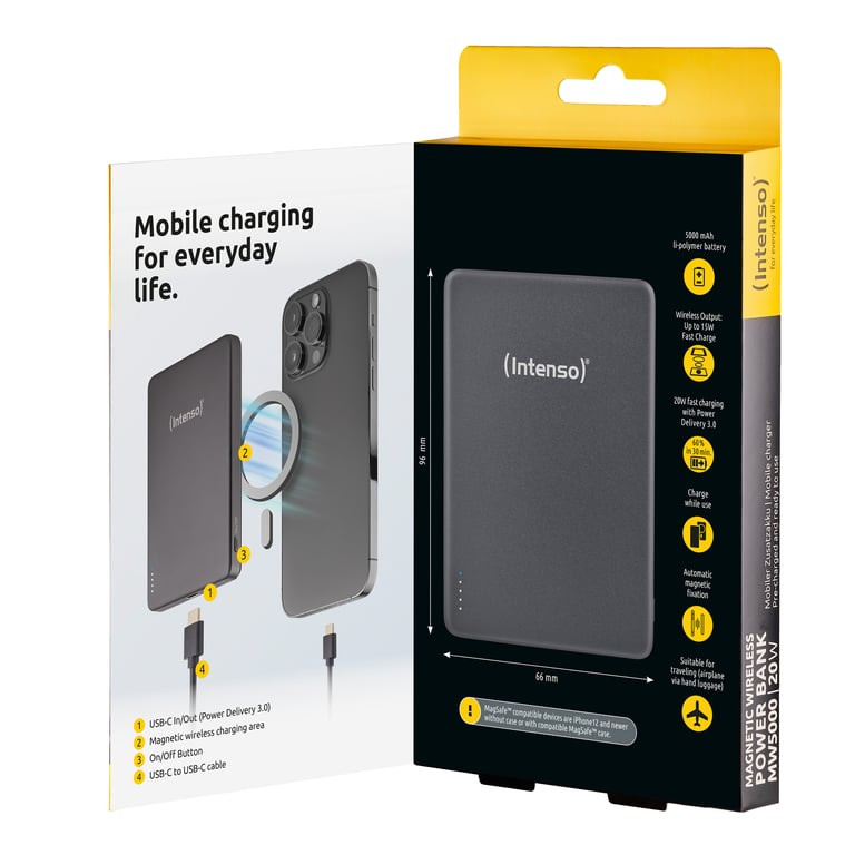 Intenso Batterie Externe Magnétique MW5000 5000 mAh – Compatible MagSafe Charge Sans Fil USB C PD Fine & Compacte – Testée en Allemagne – Neuf - vue 2