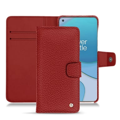 Housse cuir OnePlus 8T - Rabat portefeuille - Rouge - Cuir grainé