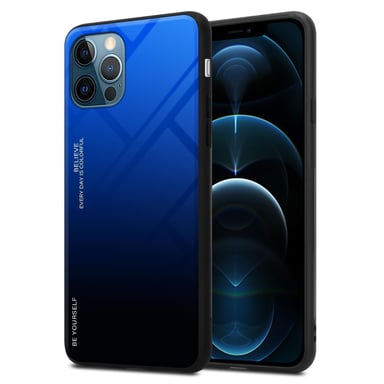 Coque pour Apple iPhone 13 PRO en BLEU - NOIR Housse de protection Étui bicolore en silicone TPU et dos en verre trempé
