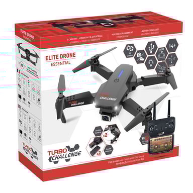 Drone pliable Turbo Challenge Elite Drone Essential G10271 2 caméras 2 batteries Wi?Fi Noir