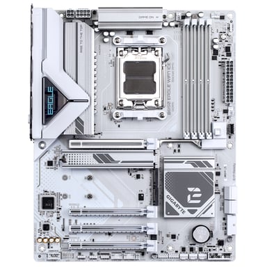 GIGABYTE B850 EAGLE WIFI7 ICE Carte mère - Processeurs AMD Ryzen série 9000, VRM numérique 8+2+2 phases, jusqu'à 8200 MHz DDR5 (O.C.), 1x M.2 PCIe 5.0 + 2x M.2 PCIe 4.0, Wi-Fi 7, LAN 2.5 GbE, USB 3.2 Gen 2