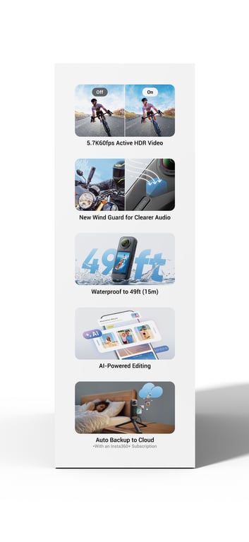 Insta360 X5 Bundle caméra pour sports d'action 72 MP 8K Ultra HD 25 4 / 1 28 mm 1 / 1.28 Wifi 200 g Neuf - vue 2