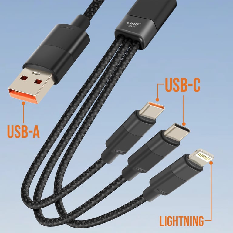 Câble USB vers Lightning + 2 USB C Charge Rapide Longueur 1.2m Neuf - vue 6