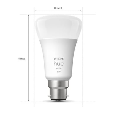 PHILIPS Hue White - Lampadina LED connessa 9,5W - B22 - Compatibile con Bluetooth - Confezione da 2